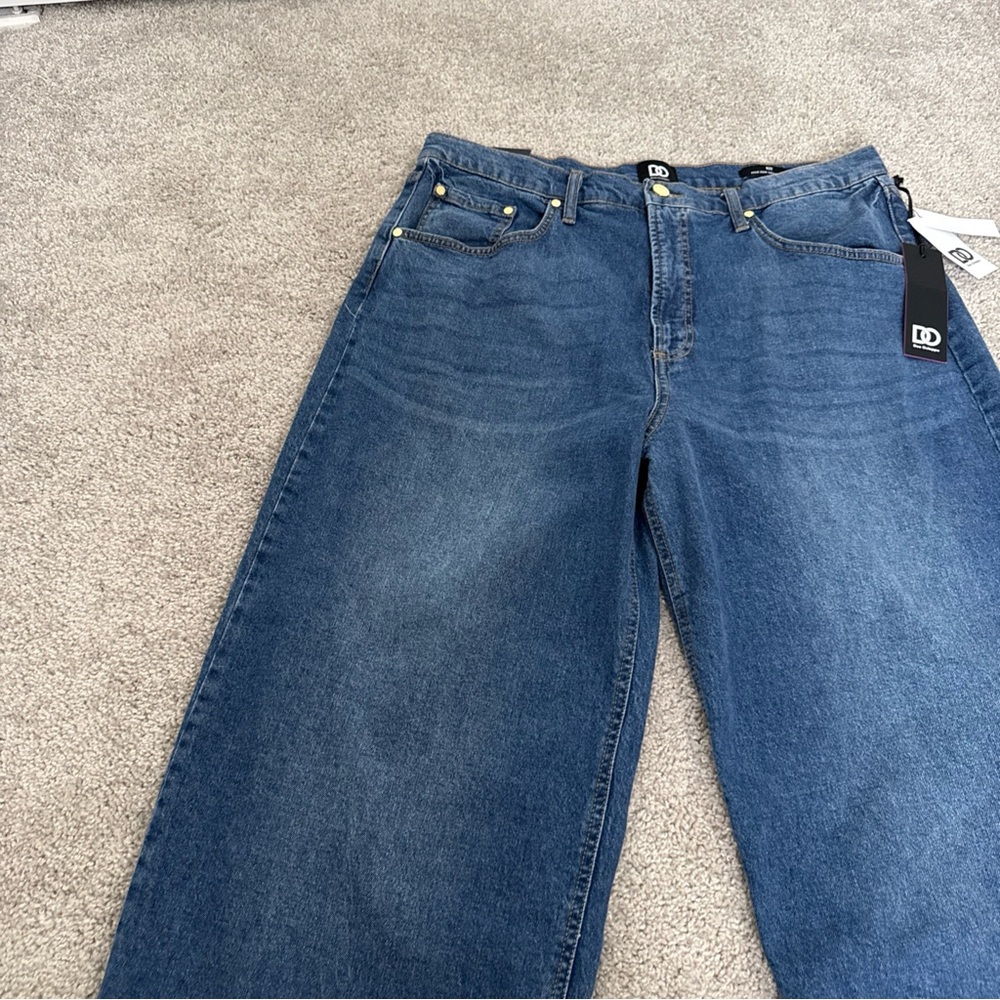 NWT DO Dee Ocleppo Jeans Mid Rise Wide Leg Mid Wash Size 16 Cool Girl Old Money - Picture 3 of 13